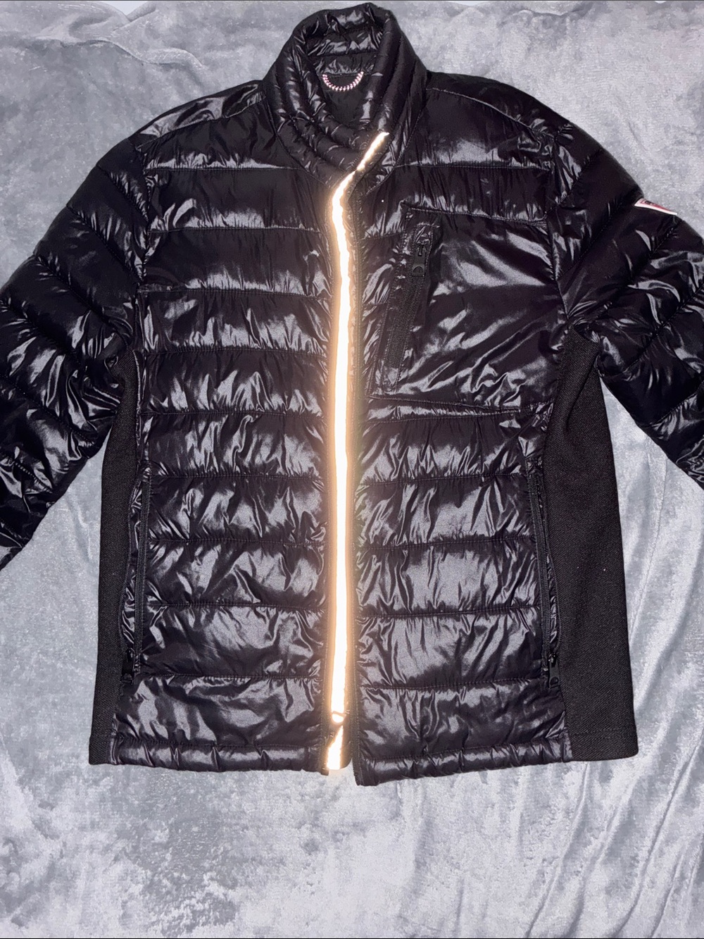 Guess Men's Black Quilted Puffer Jacket with Shiny Finish